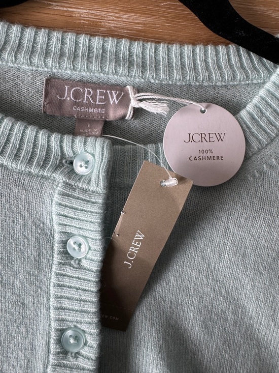 NWT! J. CREW Women’s Perfect cashmere cardigan Sky Mint Size Large 100% Cashmere - Picture 9 of 15